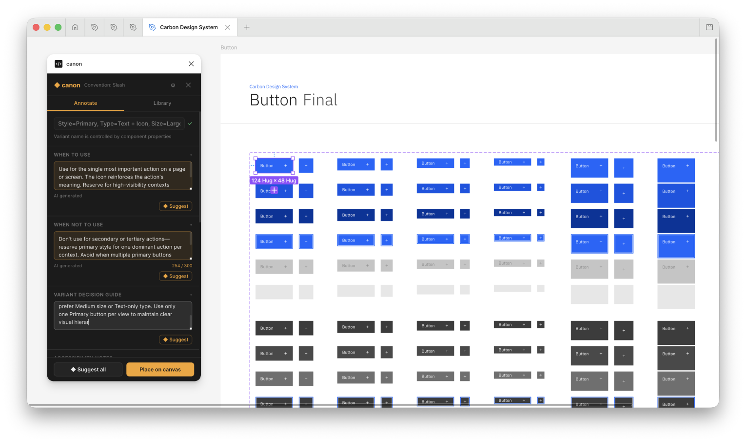 canon plugin - AI suggestion panel